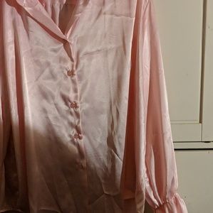 Vintage pink satin blouse with with sleeve ruffle